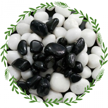 Super Glossy Black and White Mix Pebbles Marble Polished