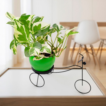 Green Pot with Black Metal Cycle Planter