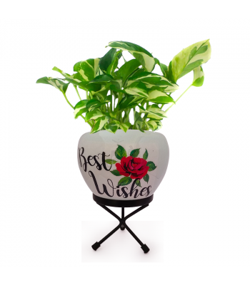 Best Wishes Metal Flower Pot With Stand
