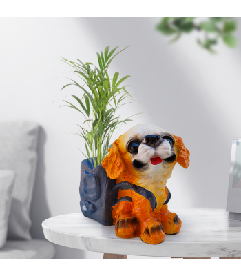 Areca Palm Plant In Cute Dog Resin